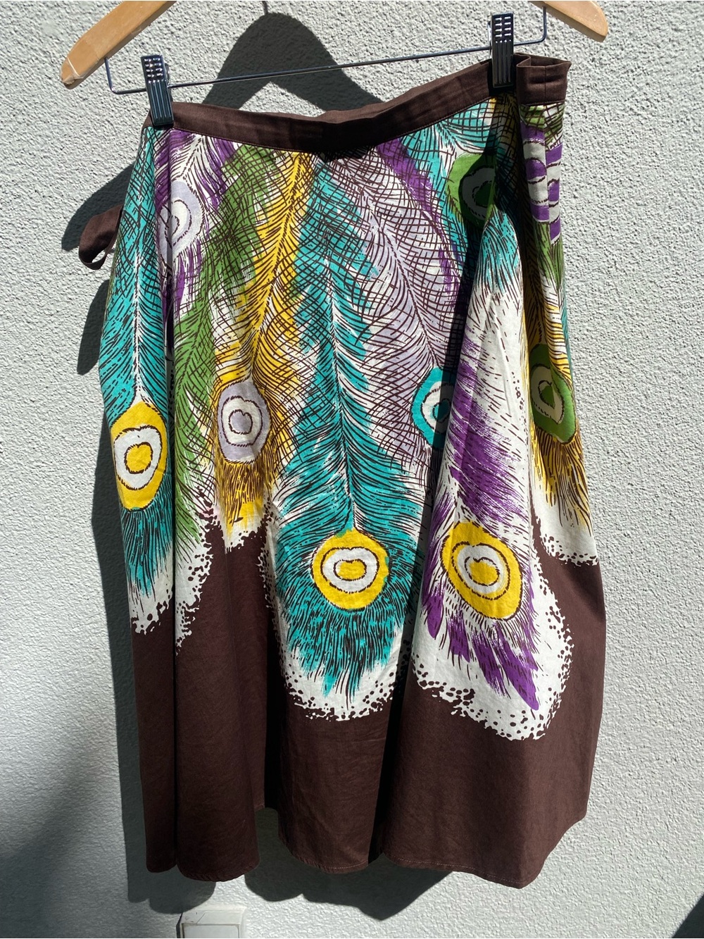 Y2K BCBG MaxAzria feather print brown circle cotton skirt size large
